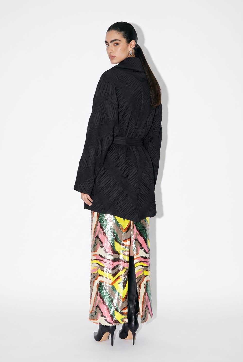 Geometric Sequin Embellished Column Skirt