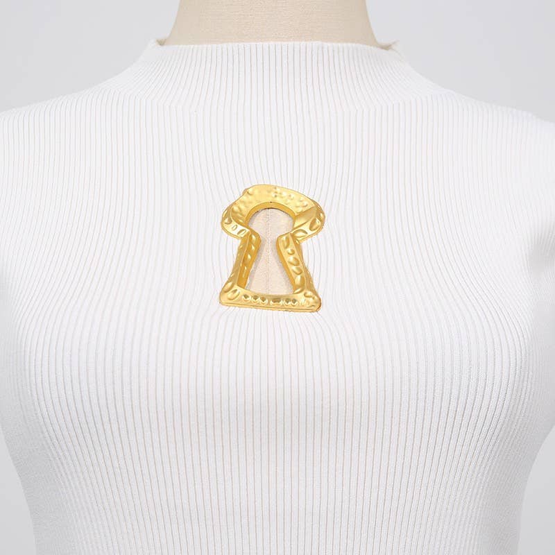 High Neck Sleeveless Vest with Keyhole Accent