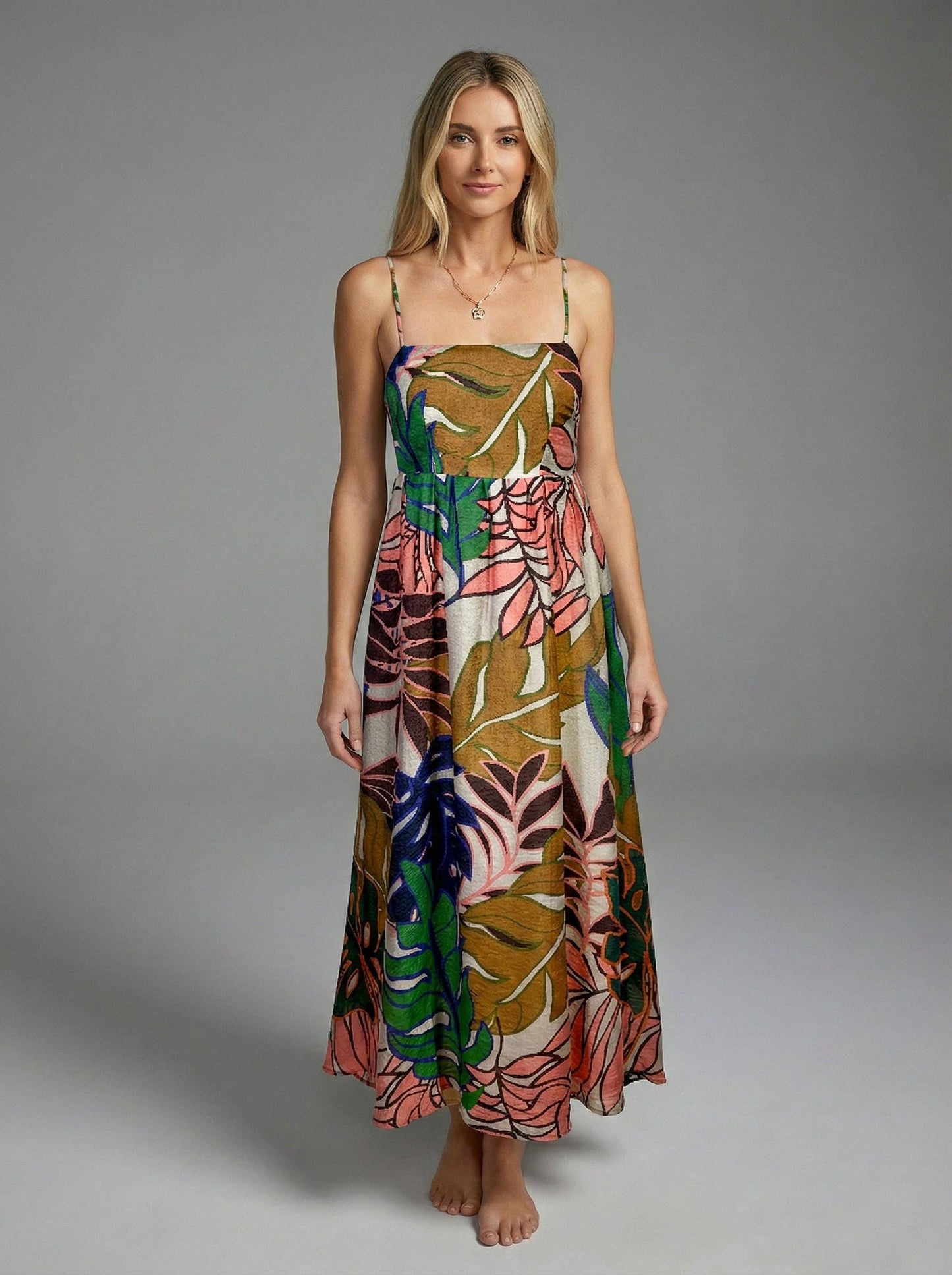 Meet Me in Santorini Wild Bloom Tropical Print Midi Dress