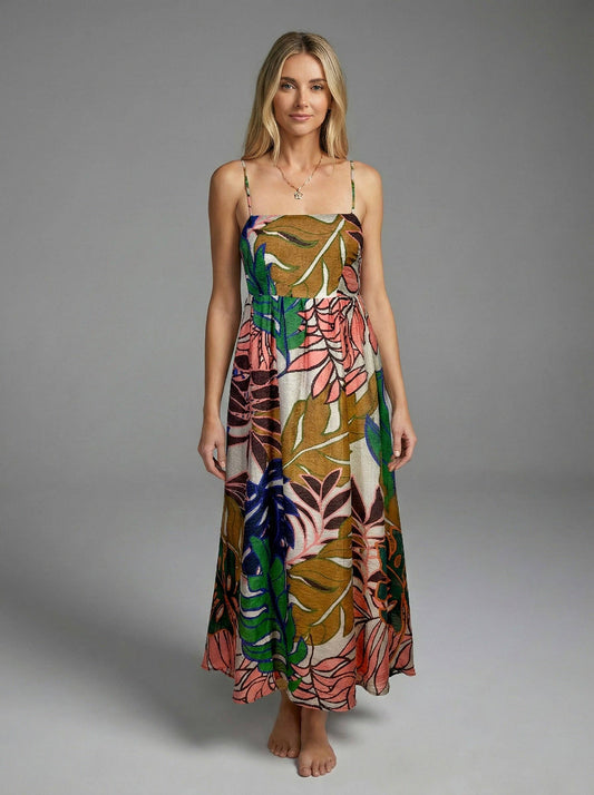 Meet Me in Santorini Wild Bloom Tropical Print Midi Dress
