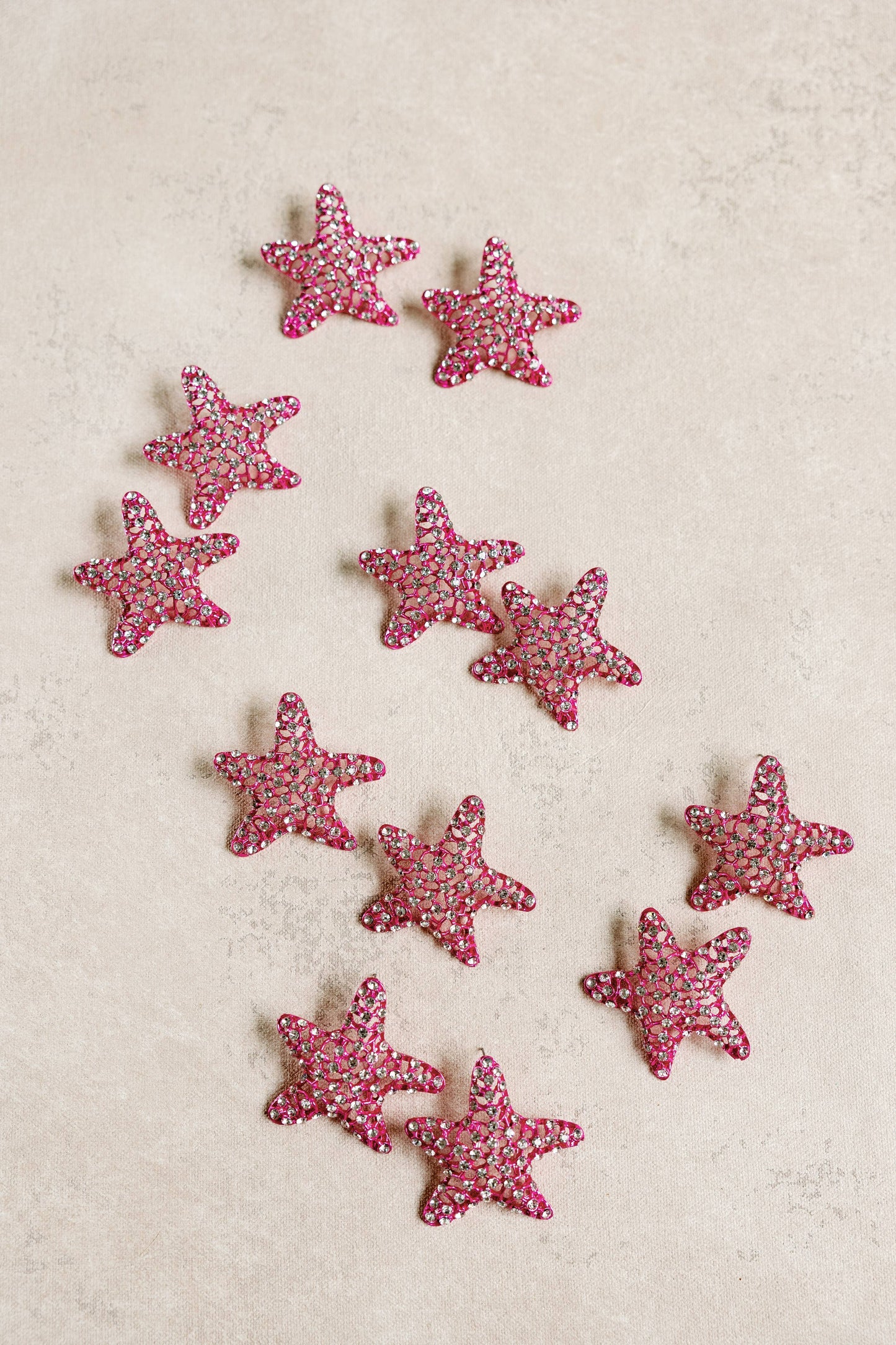 Pink Rhinestone Starfish Statement Earrings