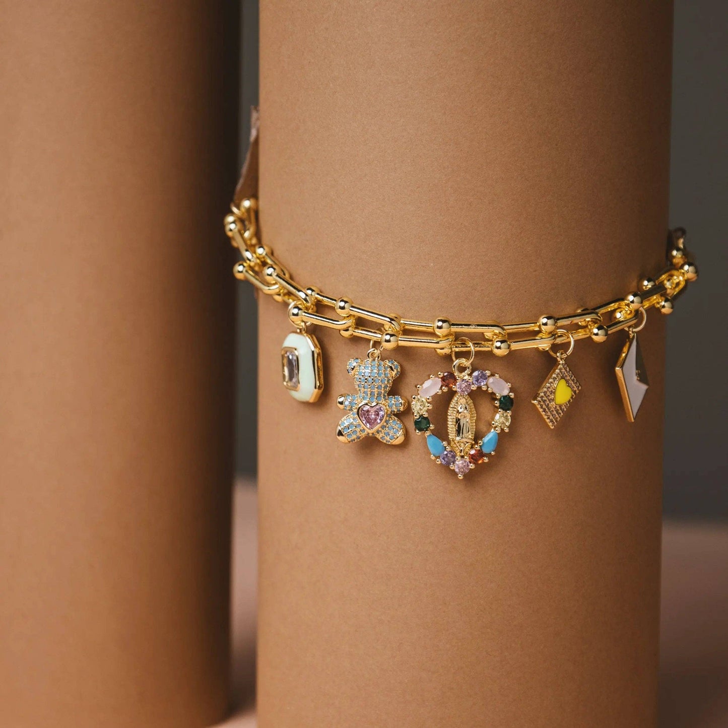 Multi Colored Medallion Charm Bracelet