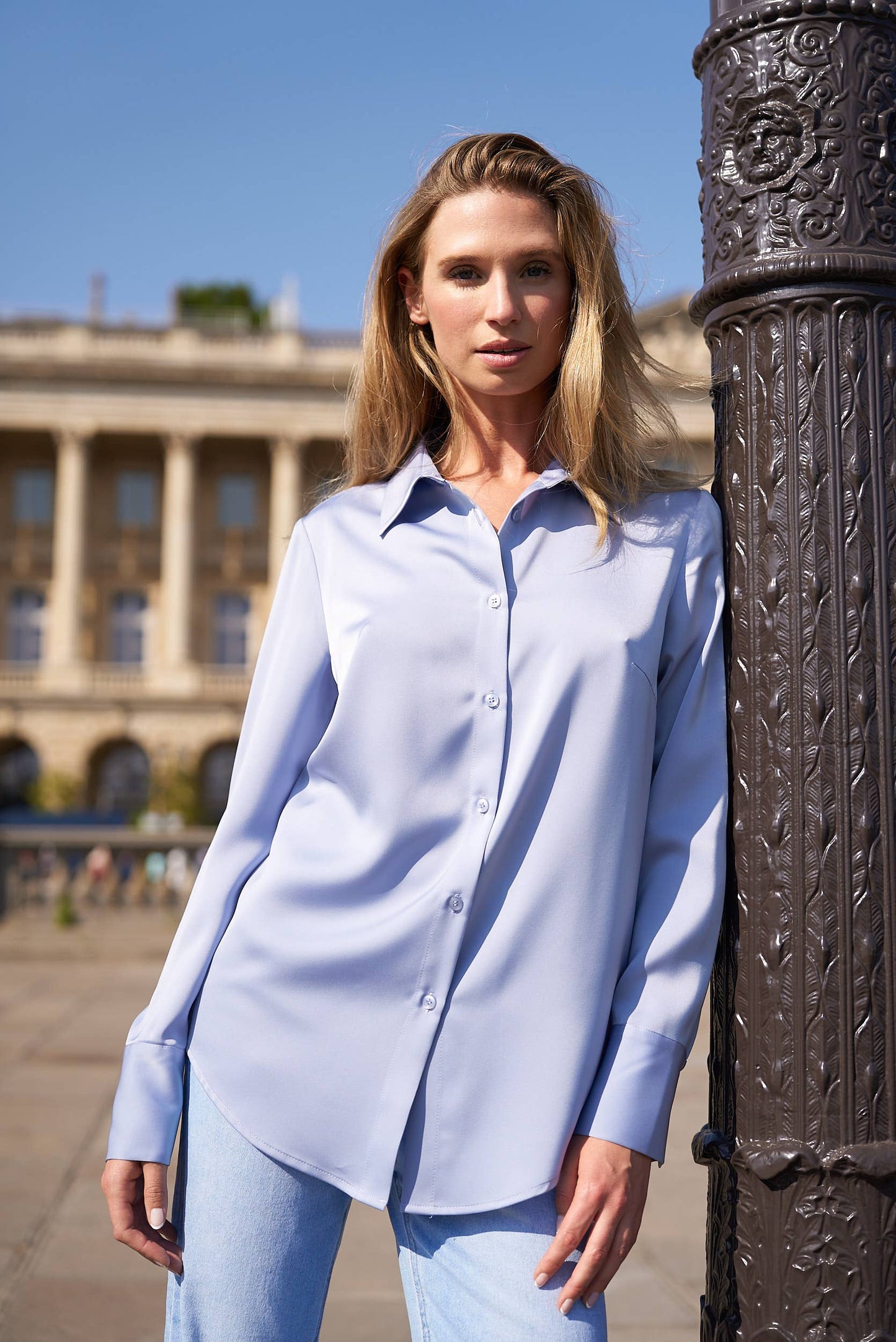 Satin Shirt with Classic Notched Collar