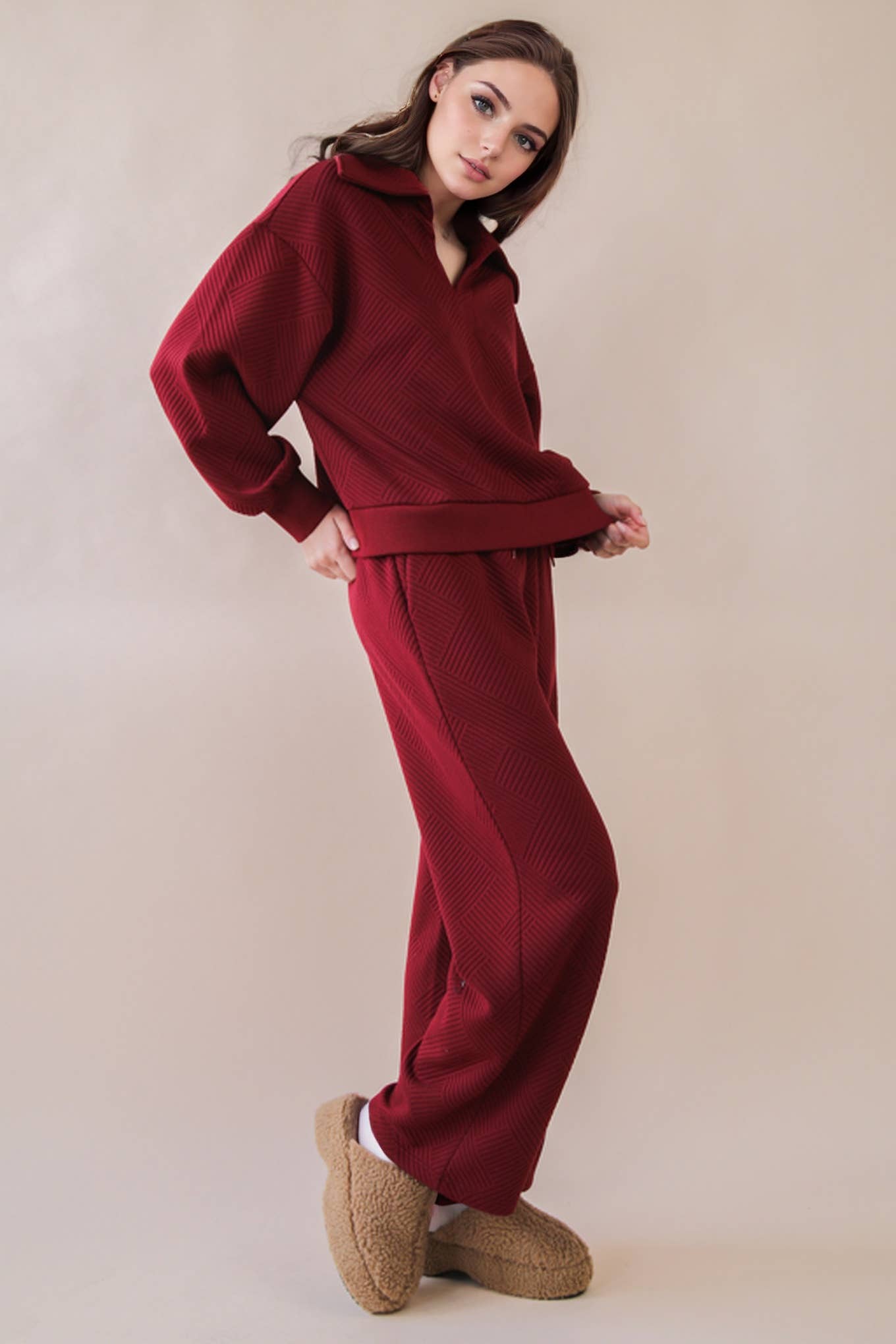 Textured Knit Casual Comfy Top & Pants Set
