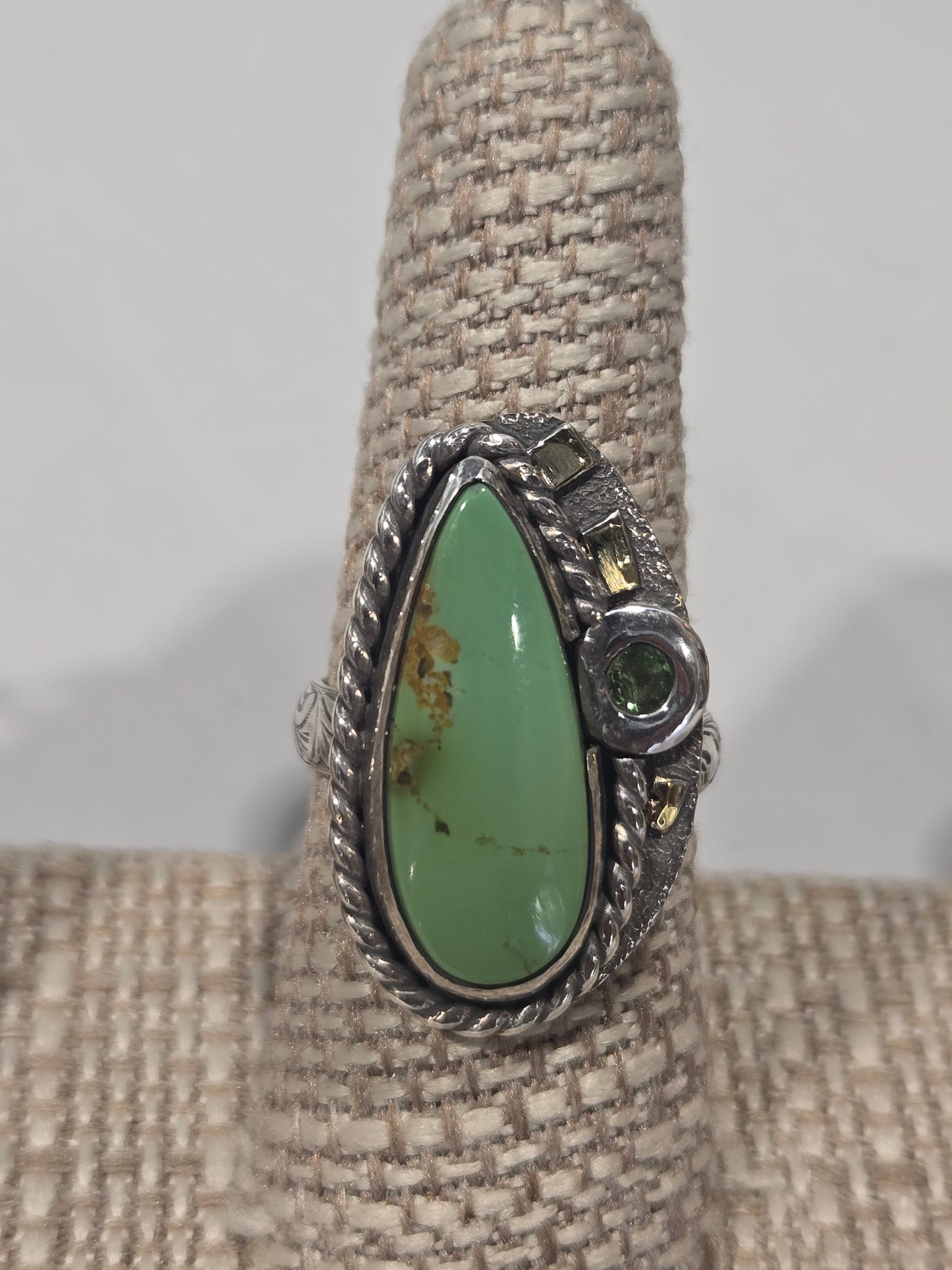 Variscite Sterling Silver & 14k Gold Accent Set w Sapphire Ring