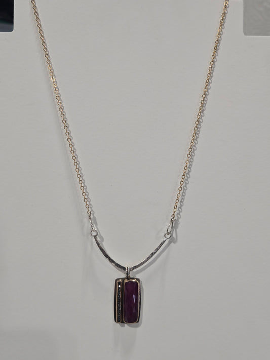 14k Gold & Sterling Silver Ruby Pendant Necklace Set