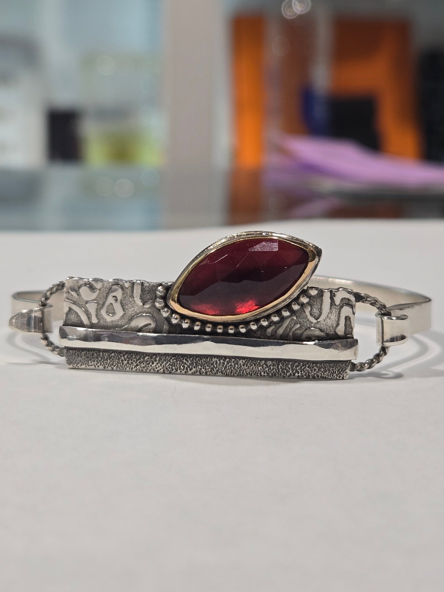 Garnet set in 14k Gold Sterling Silver Bracelet