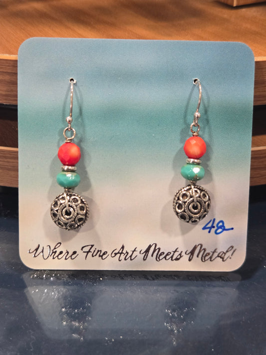 Two Coral Sterling Silver Earrings