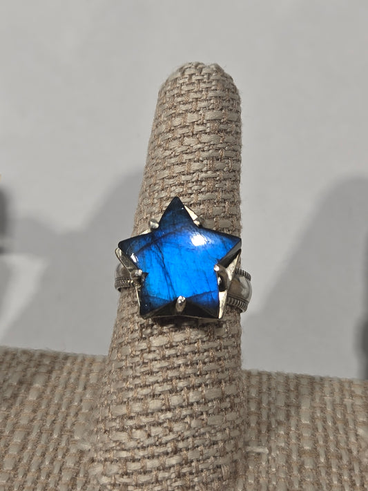 Labradorite Star Cut Sterling Silver Ring