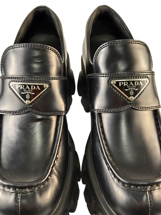 Prada Brushed Leather Monolith Loafers (37.5) Pre-owned