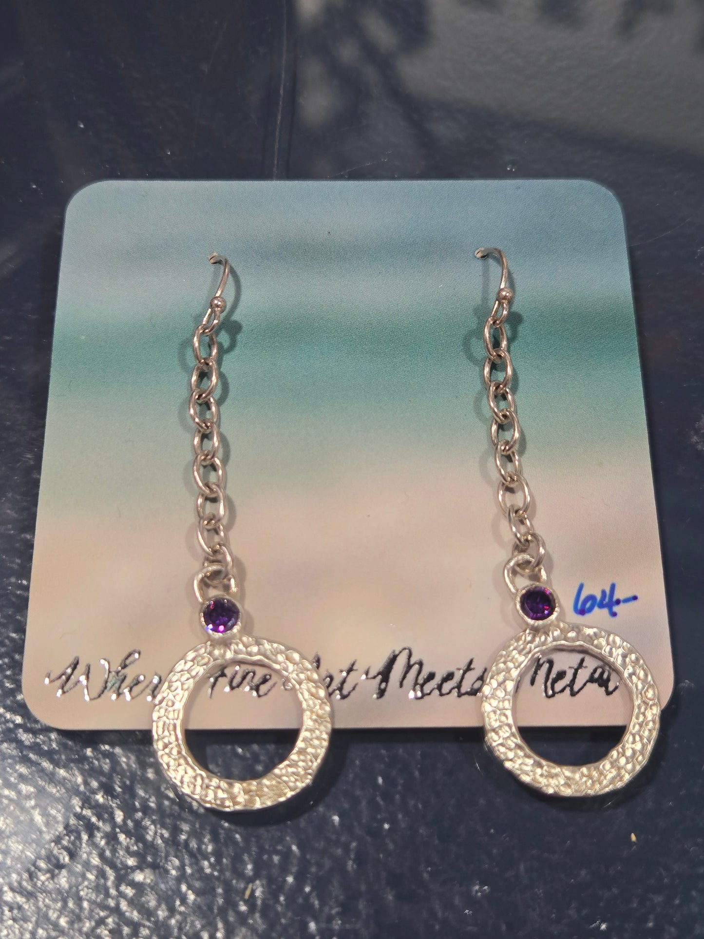 Jewel w Circle Detail Sterling Silver Earrings