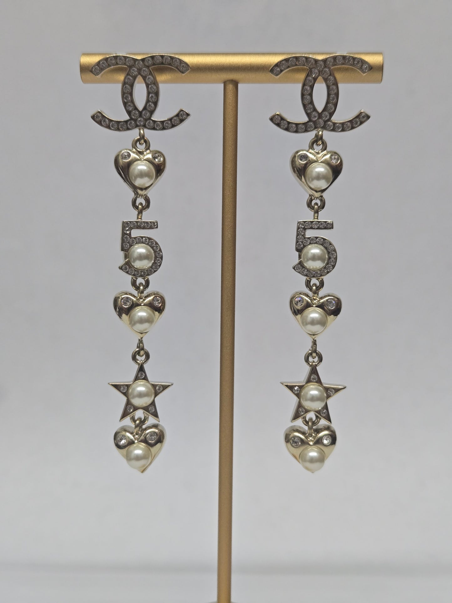 Chanel Crystal Pearl Charming Winter Heart Drop Earrings | Luxury Pre-owned