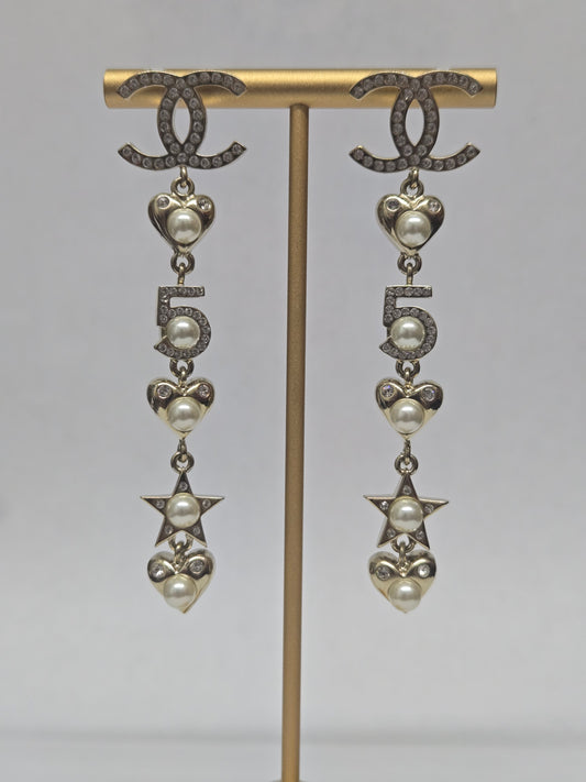 Chanel Crystal Pearl Charming Winter Heart Drop Earrings | Luxury Pre-owned