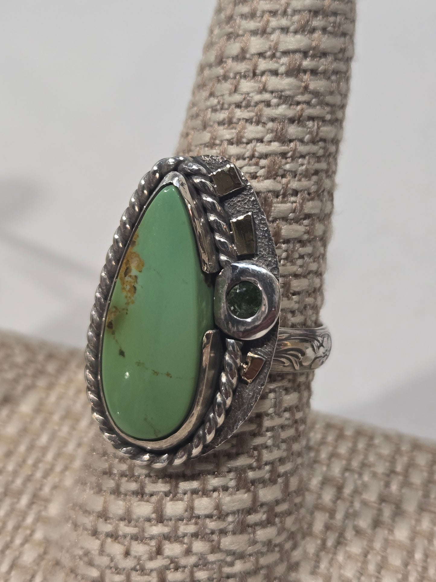 Variscite Sterling Silver & 14k Gold Accent Set w Sapphire Ring