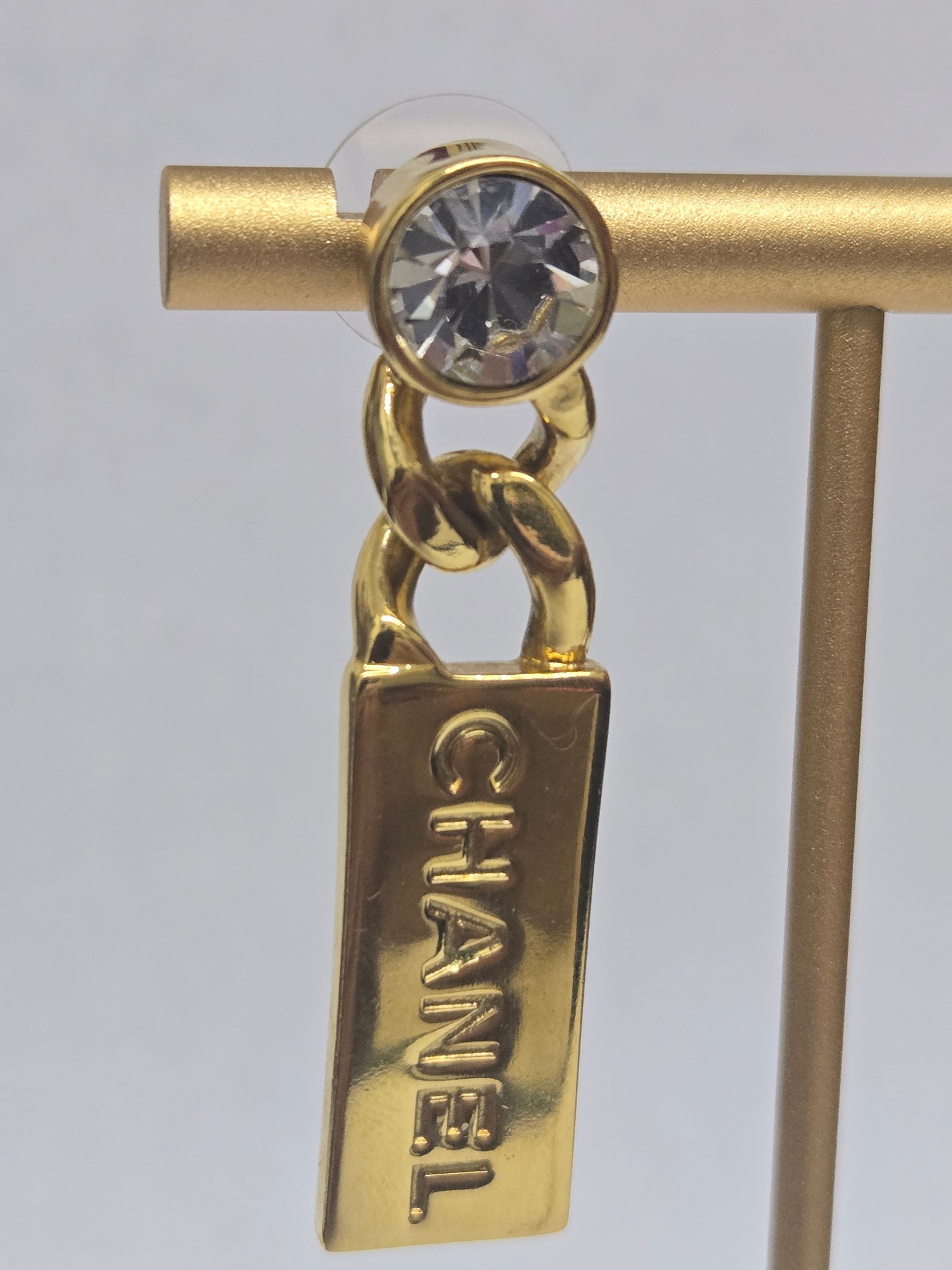 Chanel Strass Logo Tag Drop Earrings | Luxury Pre-owned
