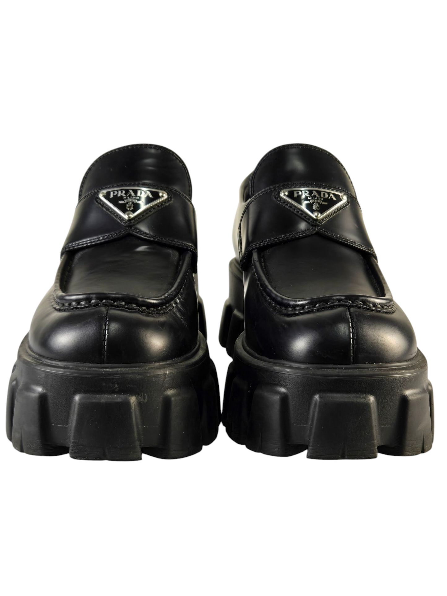 Prada Brushed Leather Monolith Loafers (37.5) Pre-owned