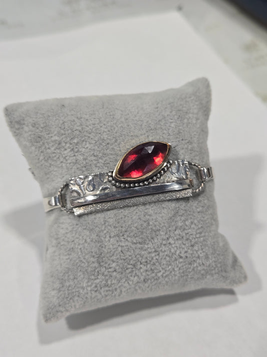 Garnet set in 14k Gold Sterling Silver Bracelet