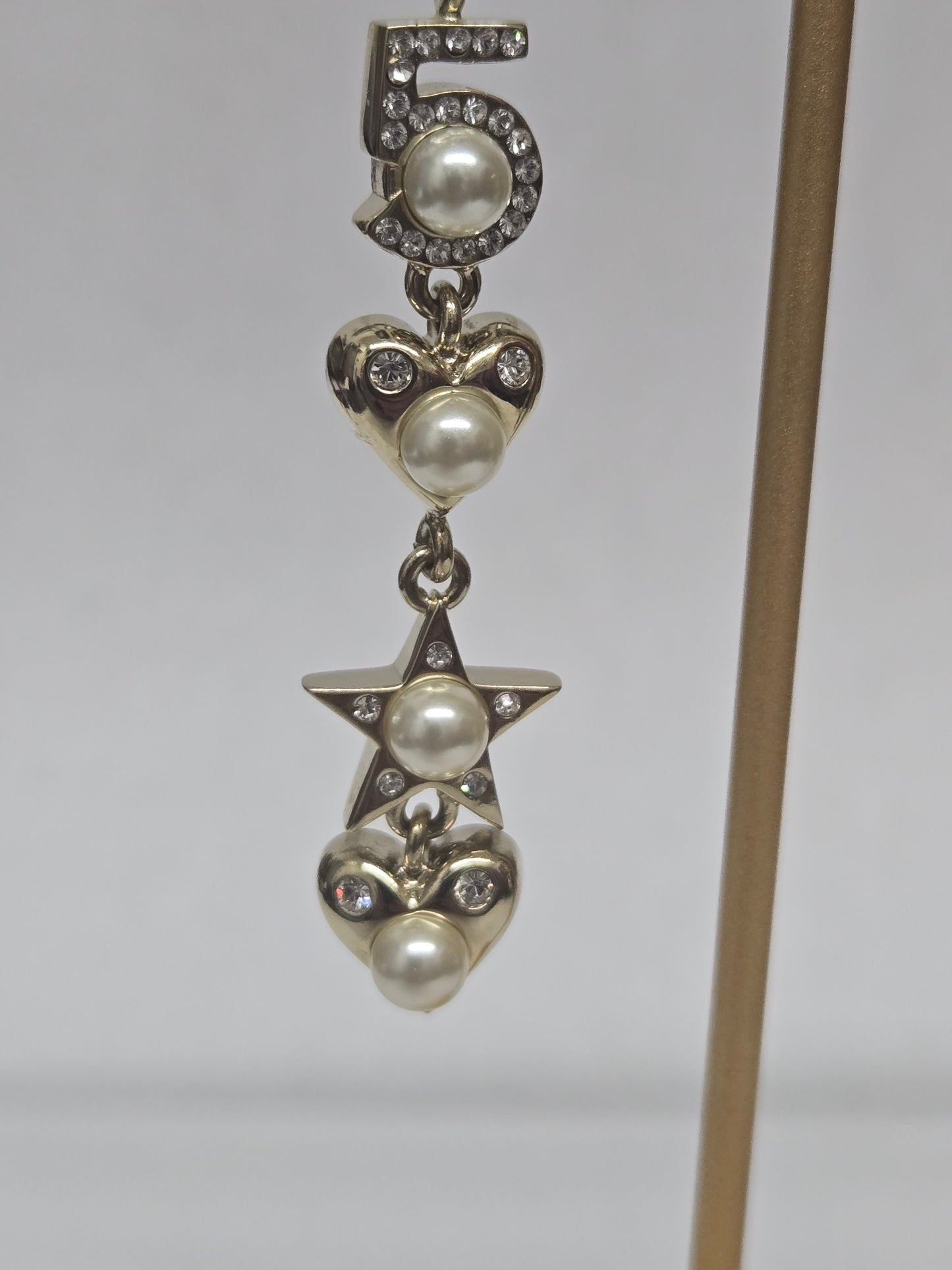 Chanel Crystal Pearl Charming Winter Heart Drop Earrings | Luxury Pre-owned