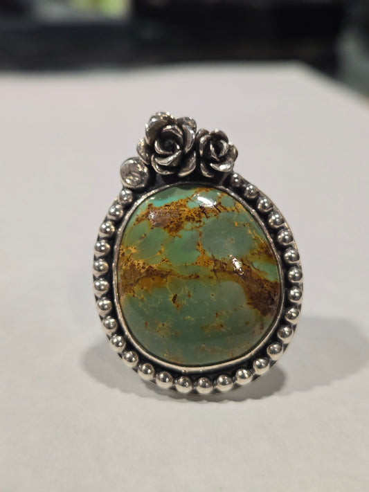 Royston Turquoise w Succulent Accent Sterling Silver Ring