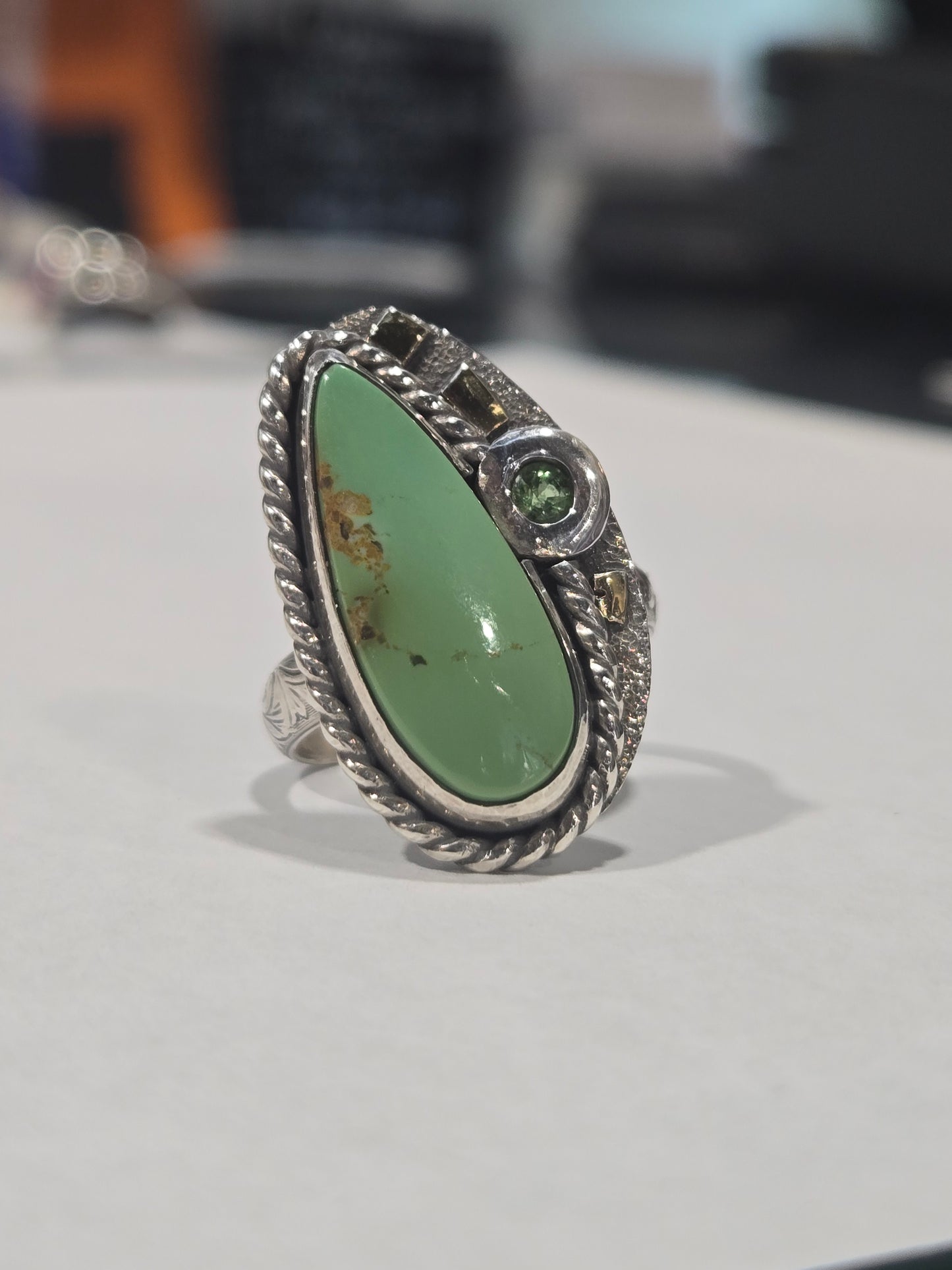 Variscite Sterling Silver & 14k Gold Accent Set w Sapphire Ring