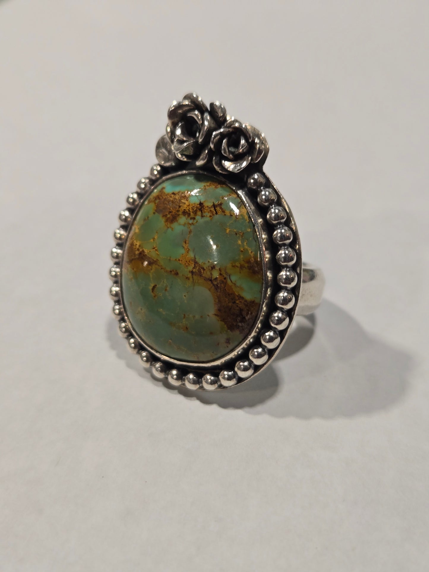 Royston Turquoise w Succulent Accent Sterling Silver Ring