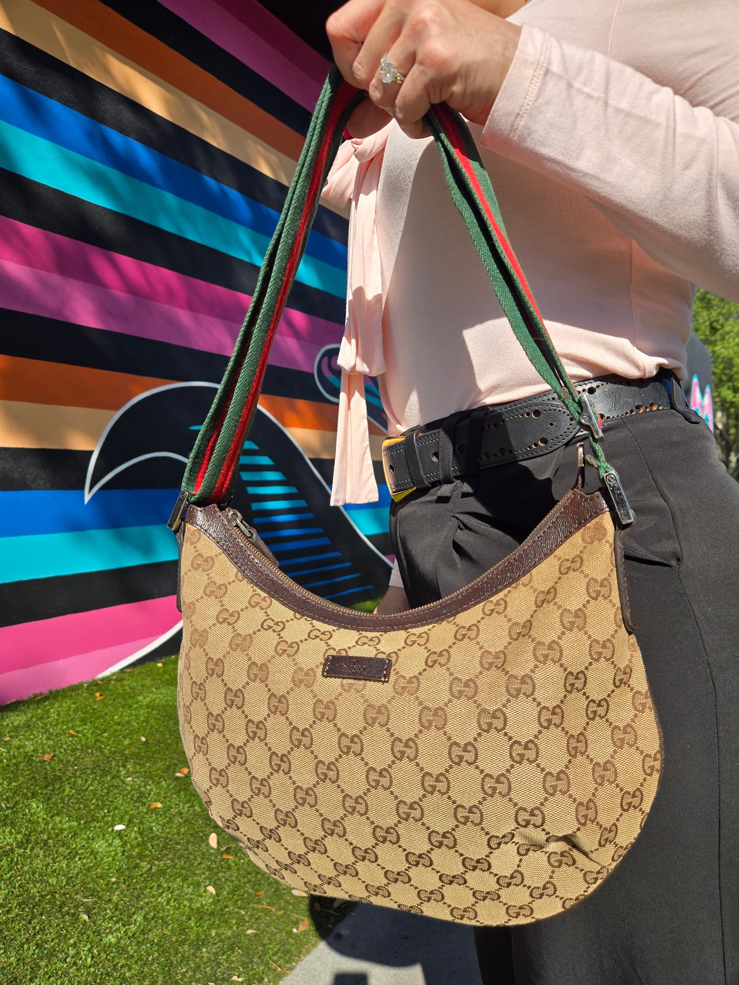 Gucci Monogram Web Half Moon Hobo Bag - Luxury Preowned