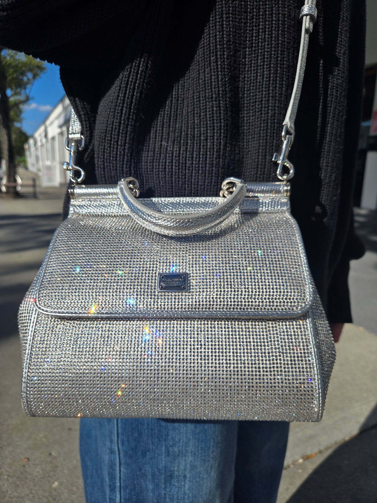 Dolce & Gabbana Medium Sicily w All-over Rhinestones - Luxury Preowned
