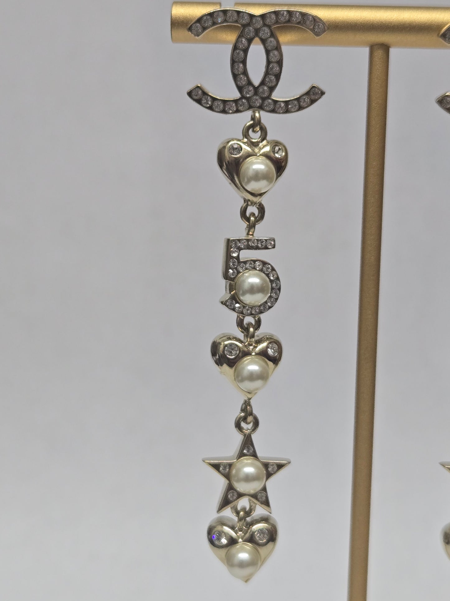 Chanel Crystal Pearl Charming Winter Heart Drop Earrings | Luxury Pre-owned
