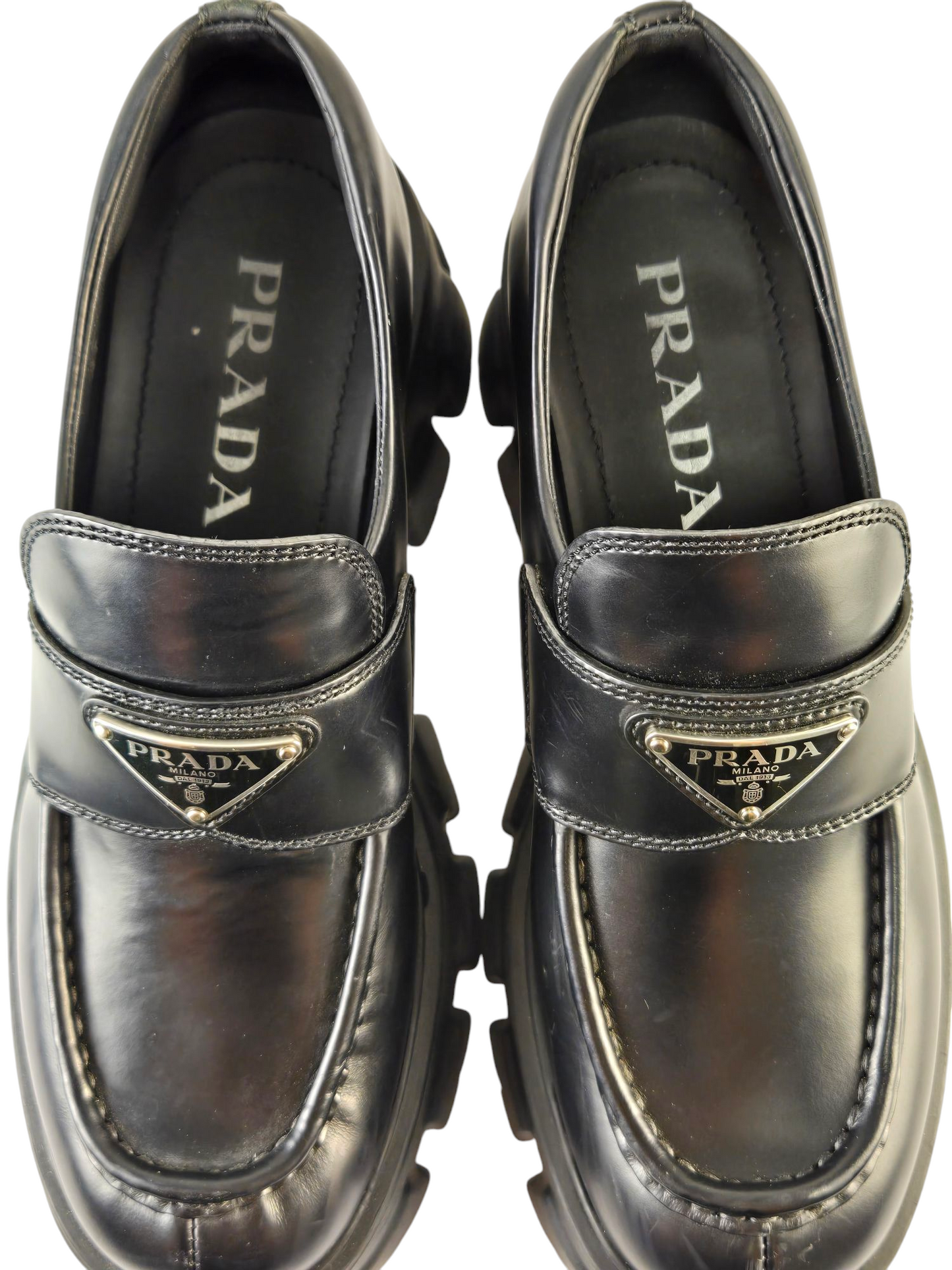 Prada Brushed Leather Monolith Loafers (37.5) Pre-owned