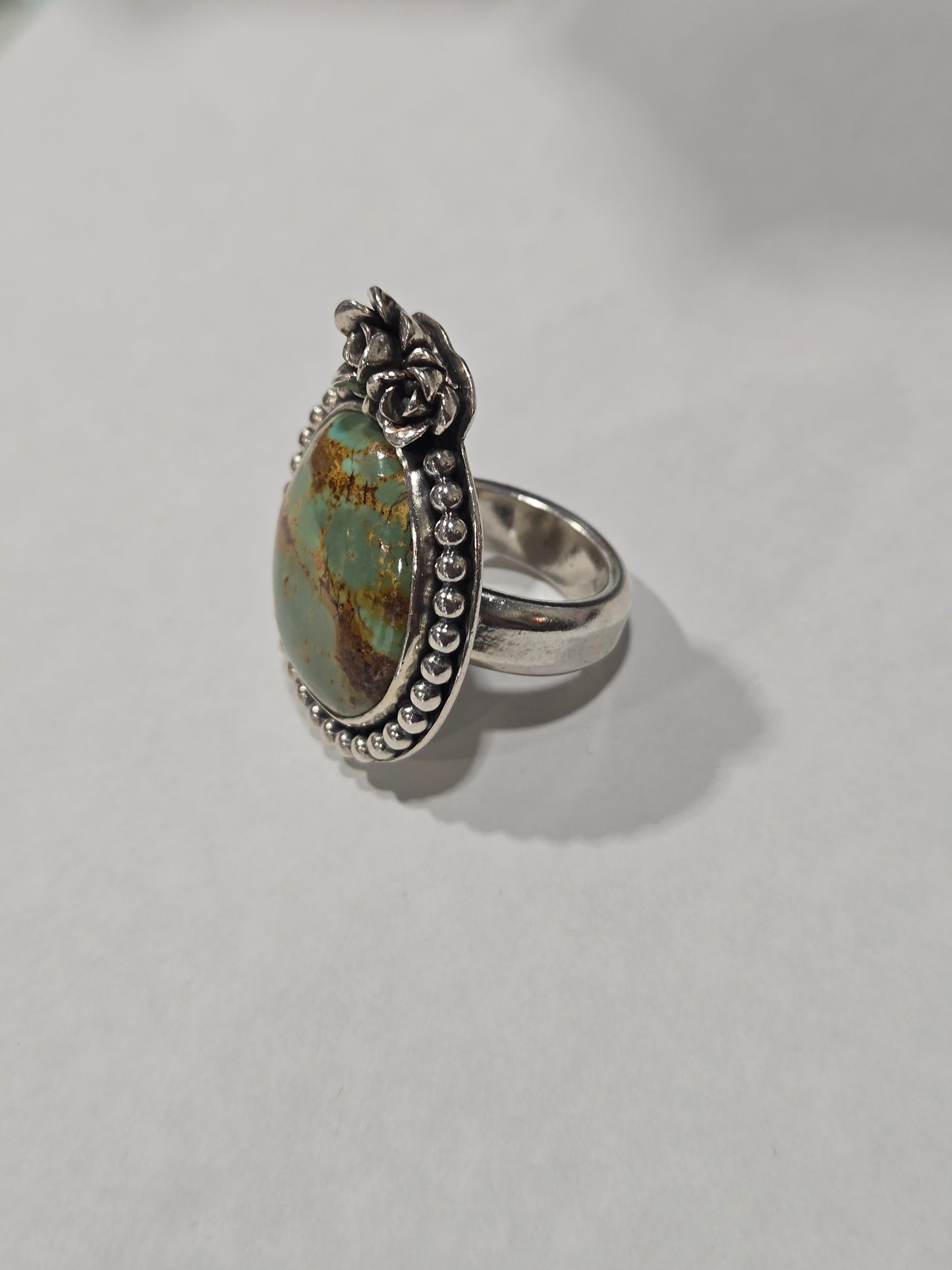 Royston Turquoise w Succulent Accent Sterling Silver Ring