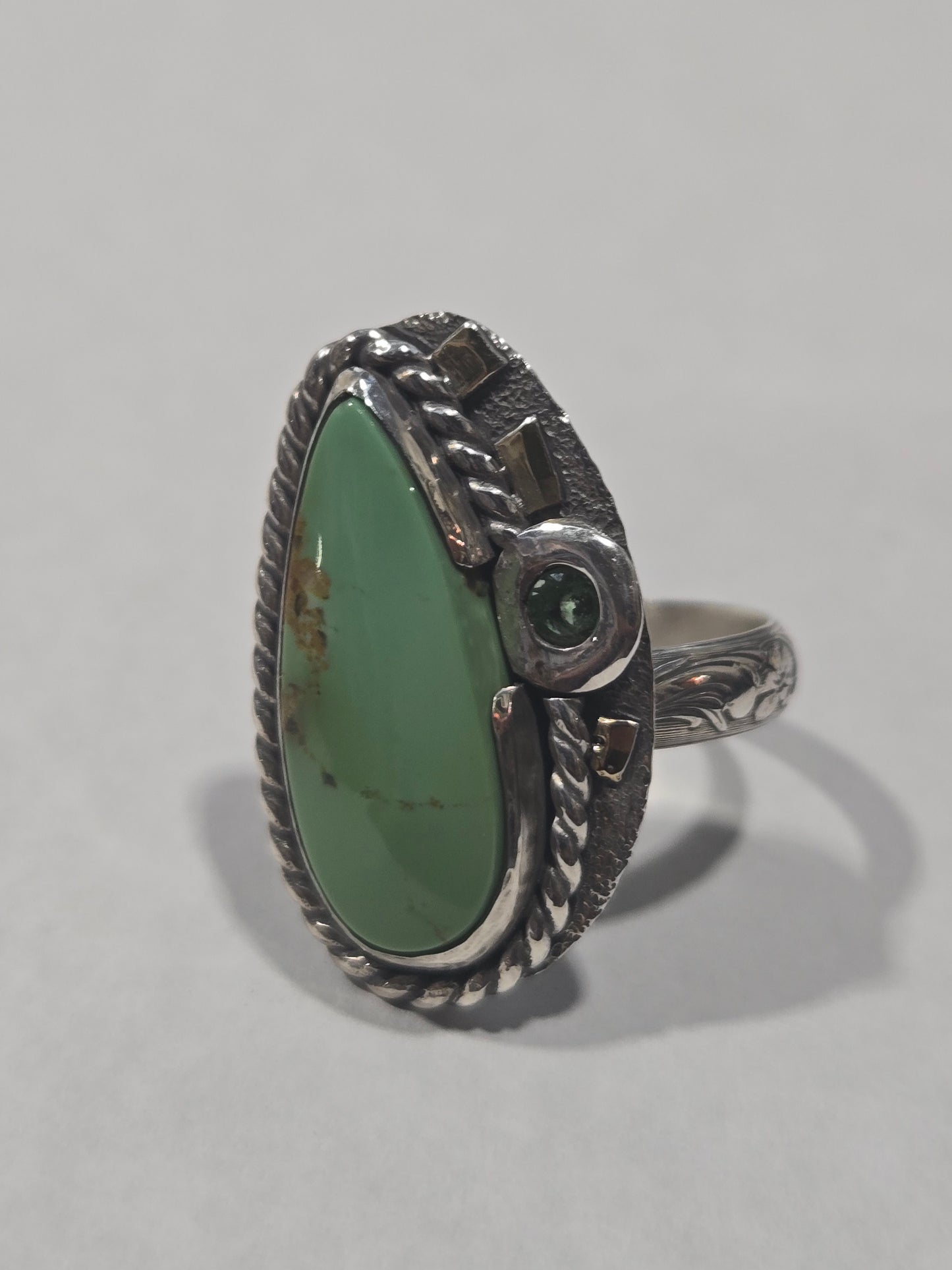 Variscite Sterling Silver & 14k Gold Accent Set w Sapphire Ring