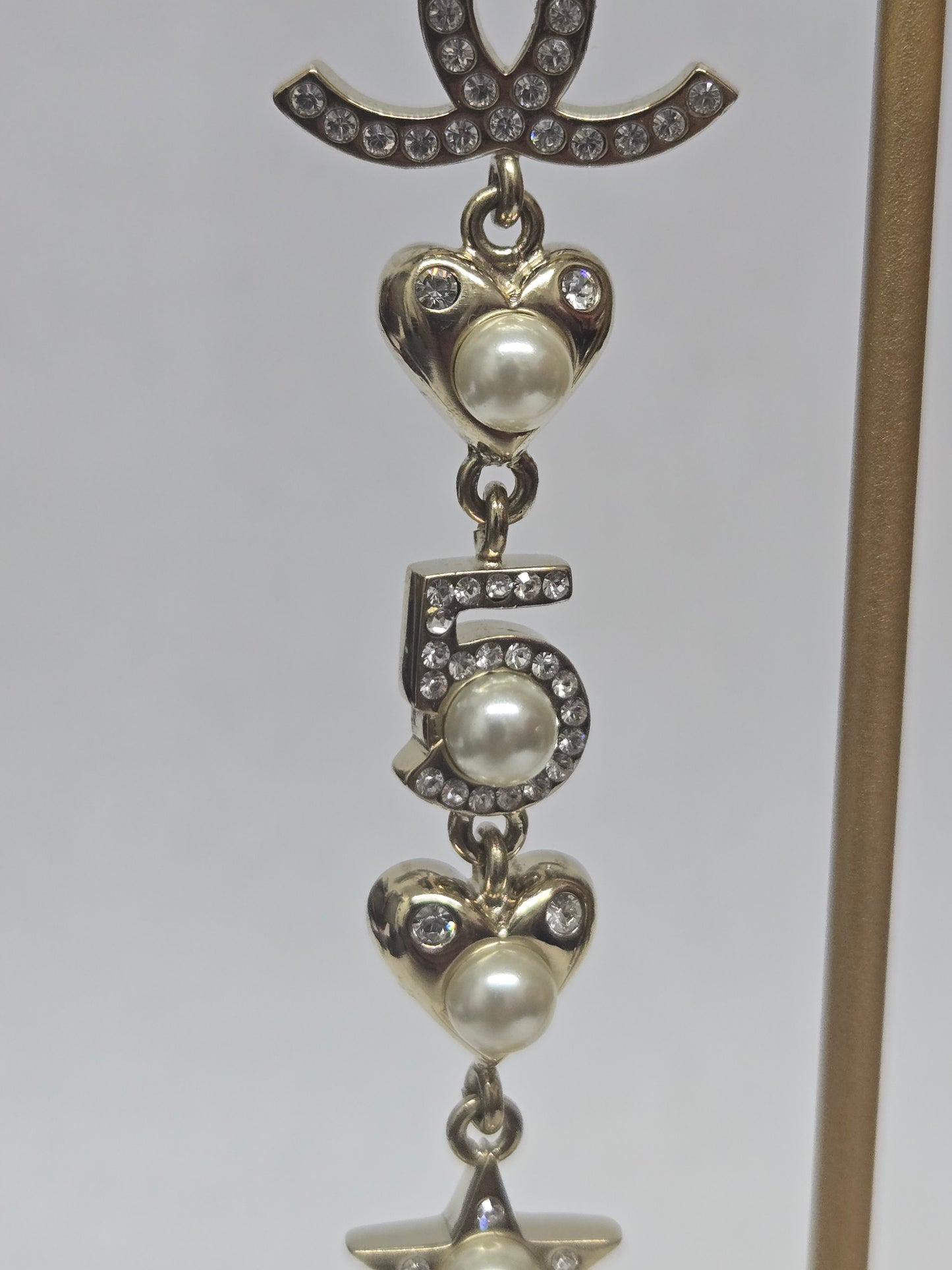 Chanel Crystal Pearl Charming Winter Heart Drop Earrings | Luxury Pre-owned