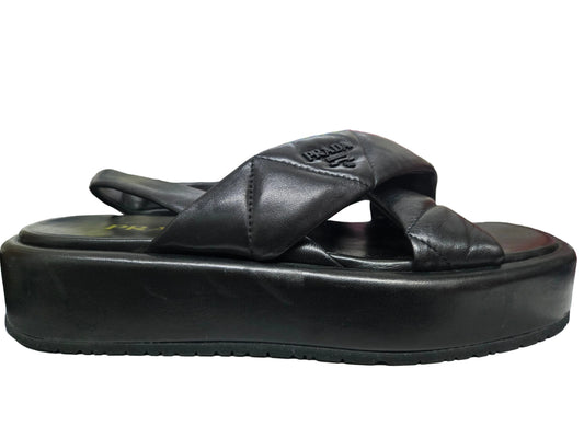 Prada Woven Leather Slingback Flatform Sandals 38 | Luxury Pre-owned